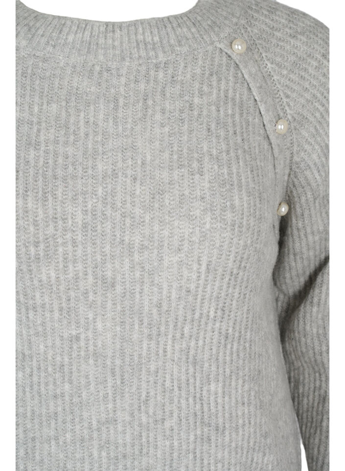 Melange-Pullover mit perlenbesetzten Knöpfen, Light Grey Melange, Packshot image number 2