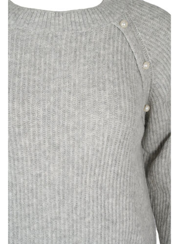 Melange-Pullover mit perlenbesetzten Knöpfen, Light Grey Melange, Packshot image number 2