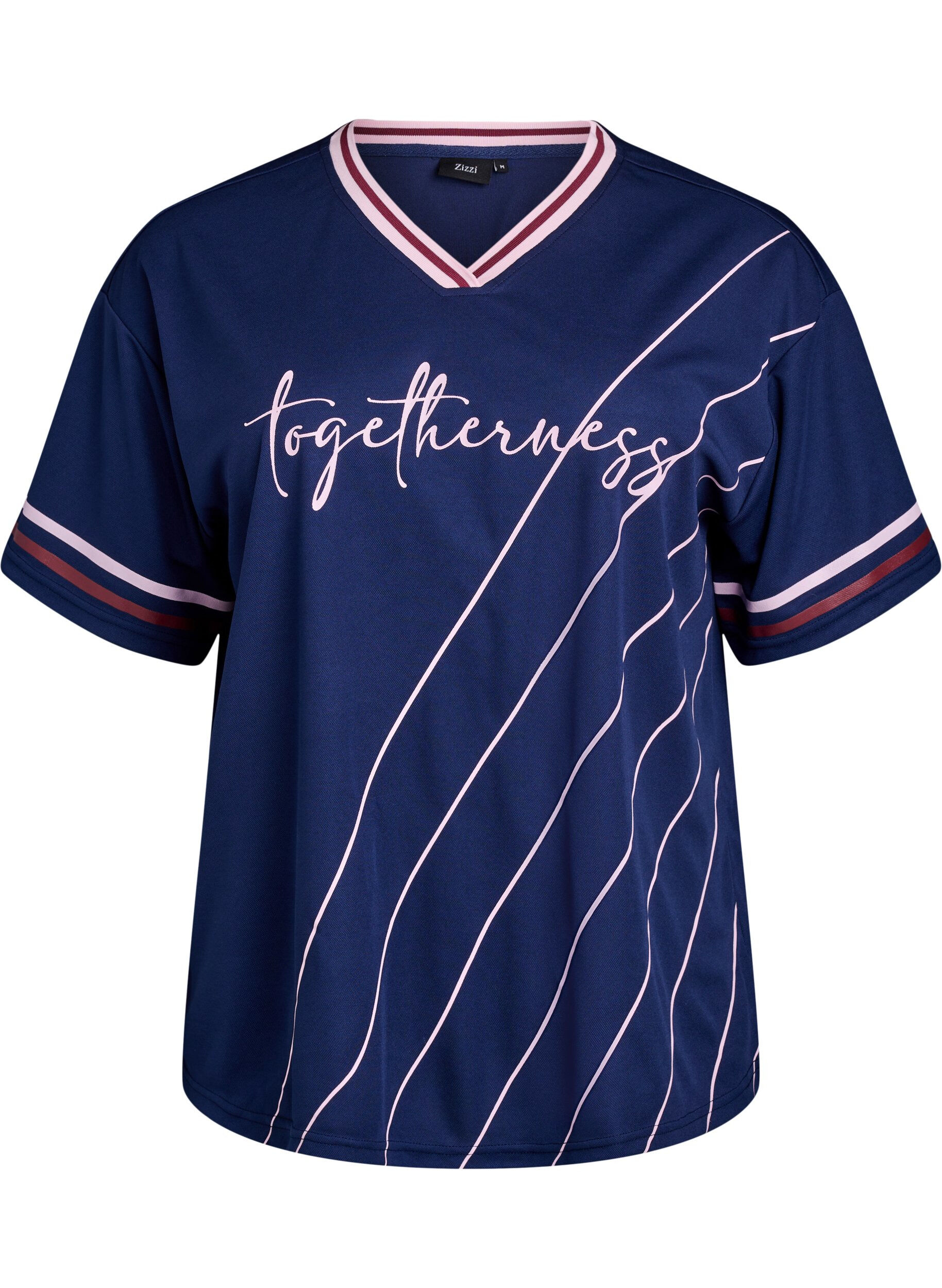 Zizzi Sportliches T-Shirt mit Karomuster und Textaufdruck, Blau, Packshot image number 0