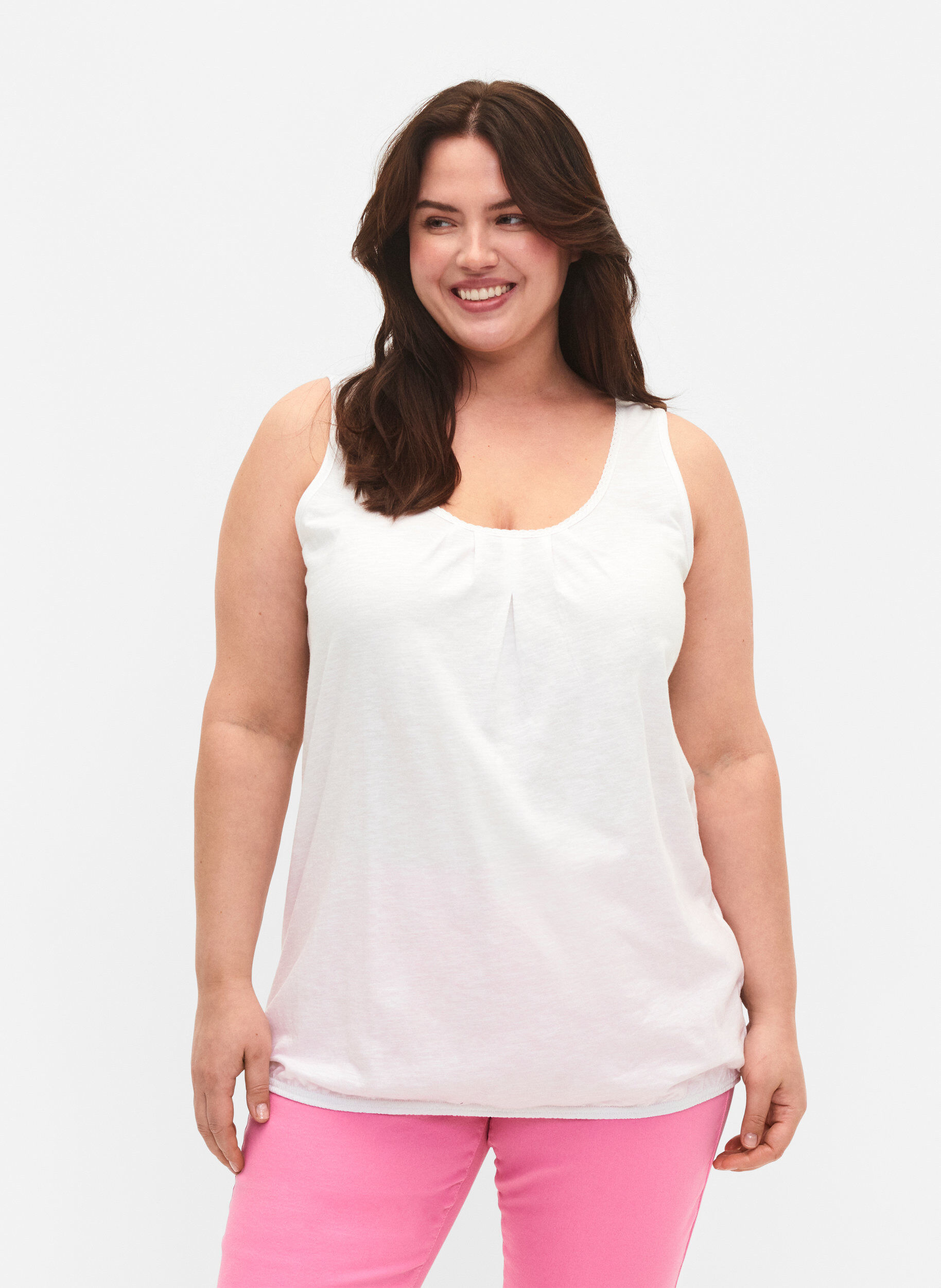 Zizzi Top aus Baumwolle mit Spitzenbesatz, Bright White, Model image number 0