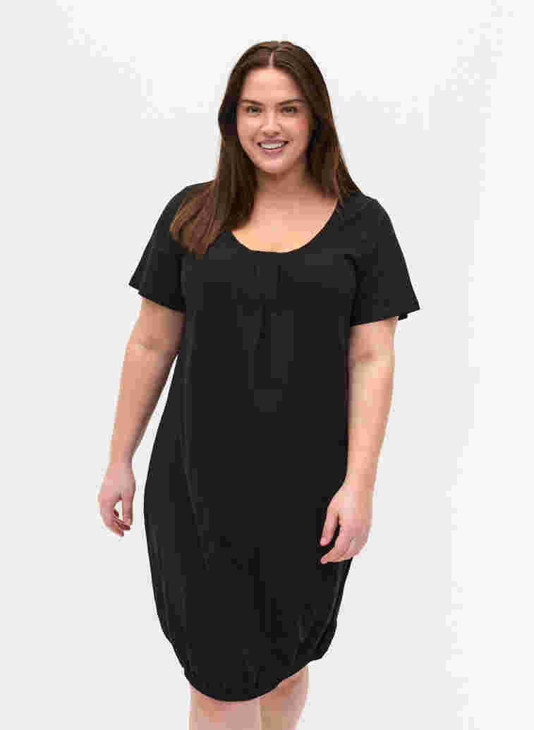 Baumwollkleid mit Rundhalsausschnitt und kurzen Ärmeln, Black, Model