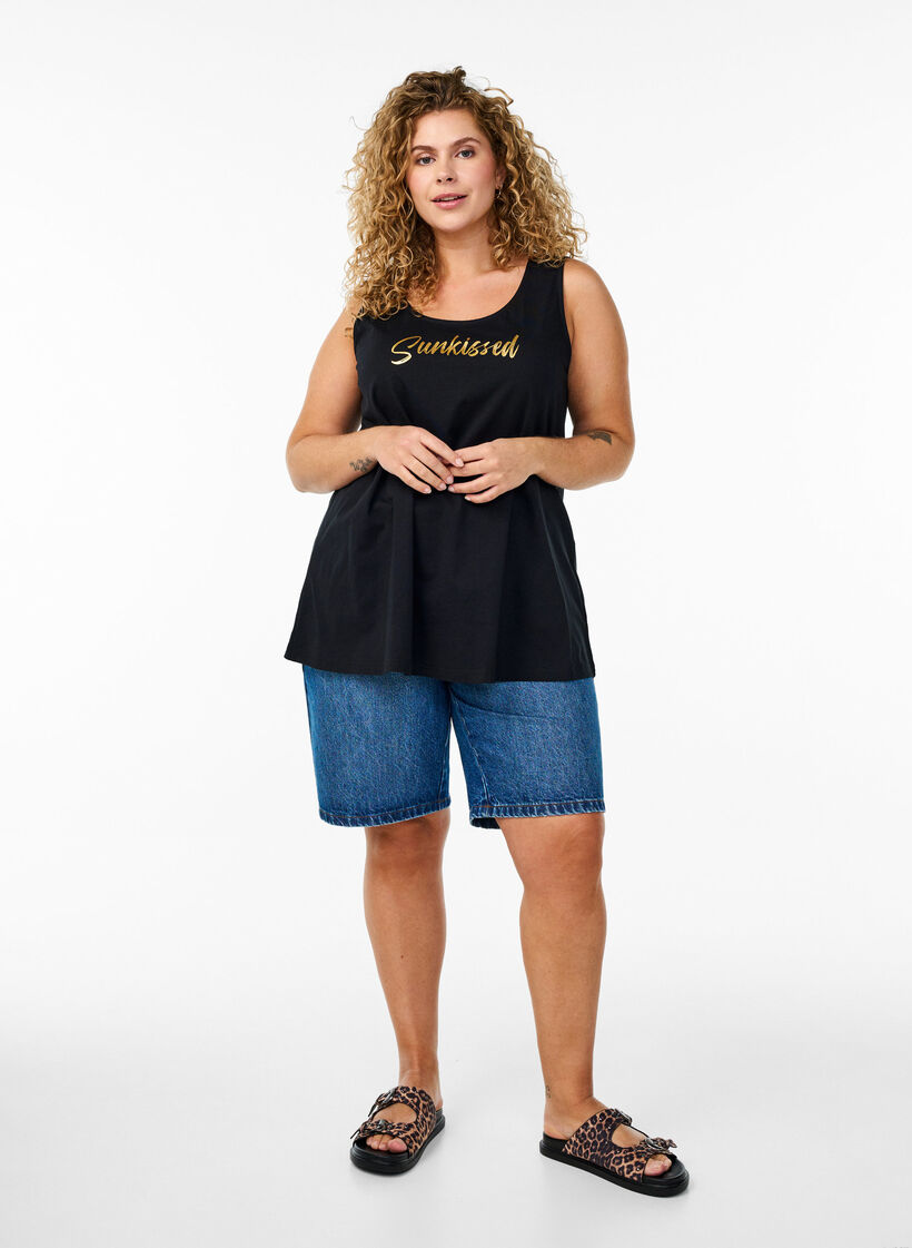 Top aus Baumwolle mit A-Linie, Schwarz, Model image number 1
