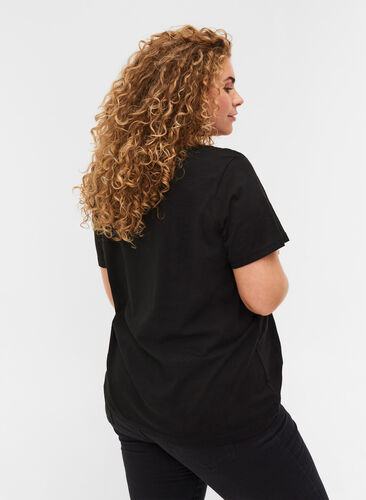 T-Shirt aus Baumwolle mit Spitze, Black, Model image number 1
