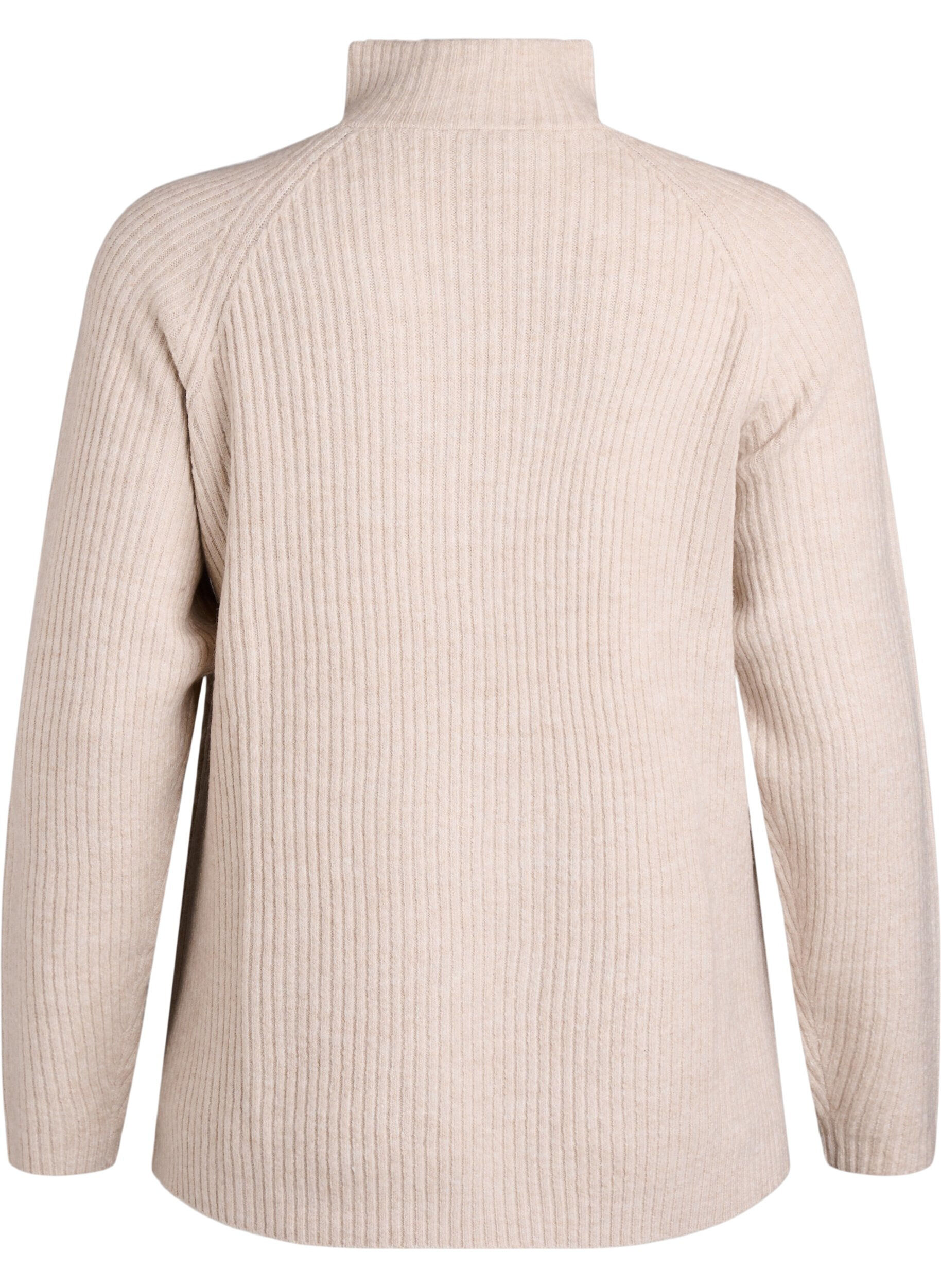 Zizzi Strickpullover mit hohem Kragen und Harlekinmuster, Beige, Packshot image number 1