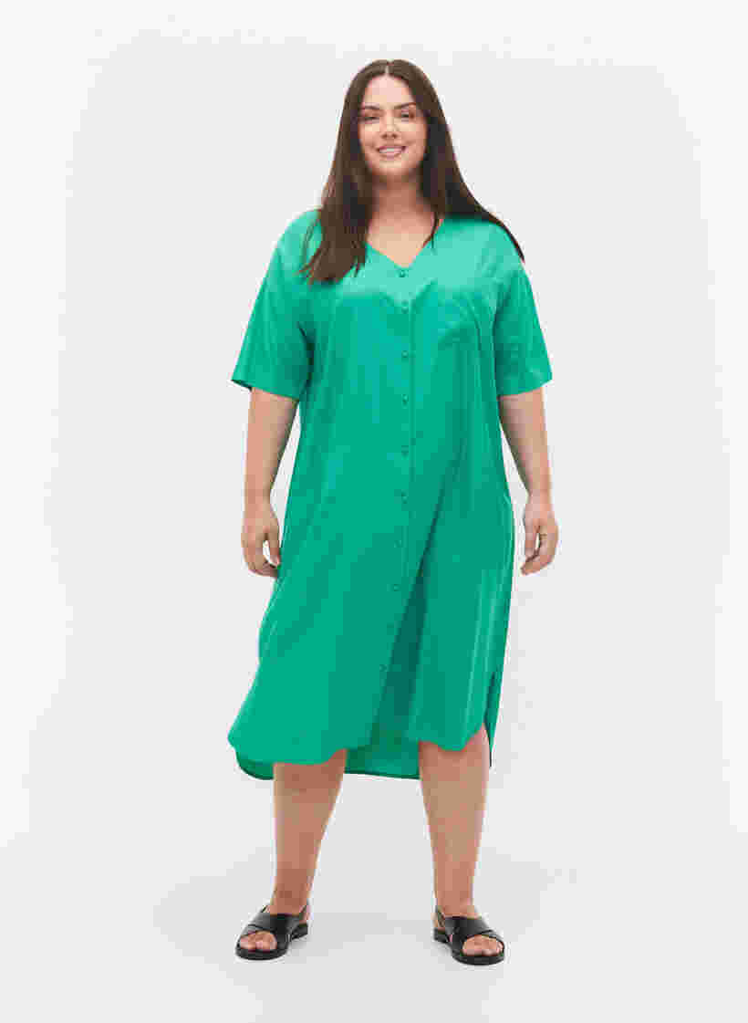 Kurzärmeliges Hemdkleid aus Viskose, Holly Green, Model image number 2