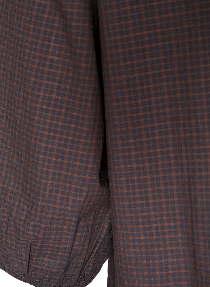 Karierte Bluse mit V-Ausschnitt und 3/4-&Auml;rmeln, Braun, Packshot image number 3