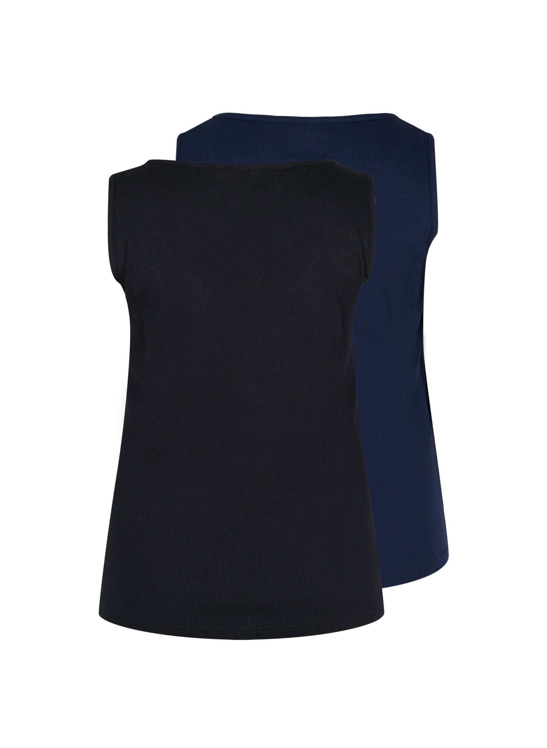 Zizzi 2er-Pack Basic Tanktop in Ripp Optik., Black/Navy Blazer, Packshot image number 1