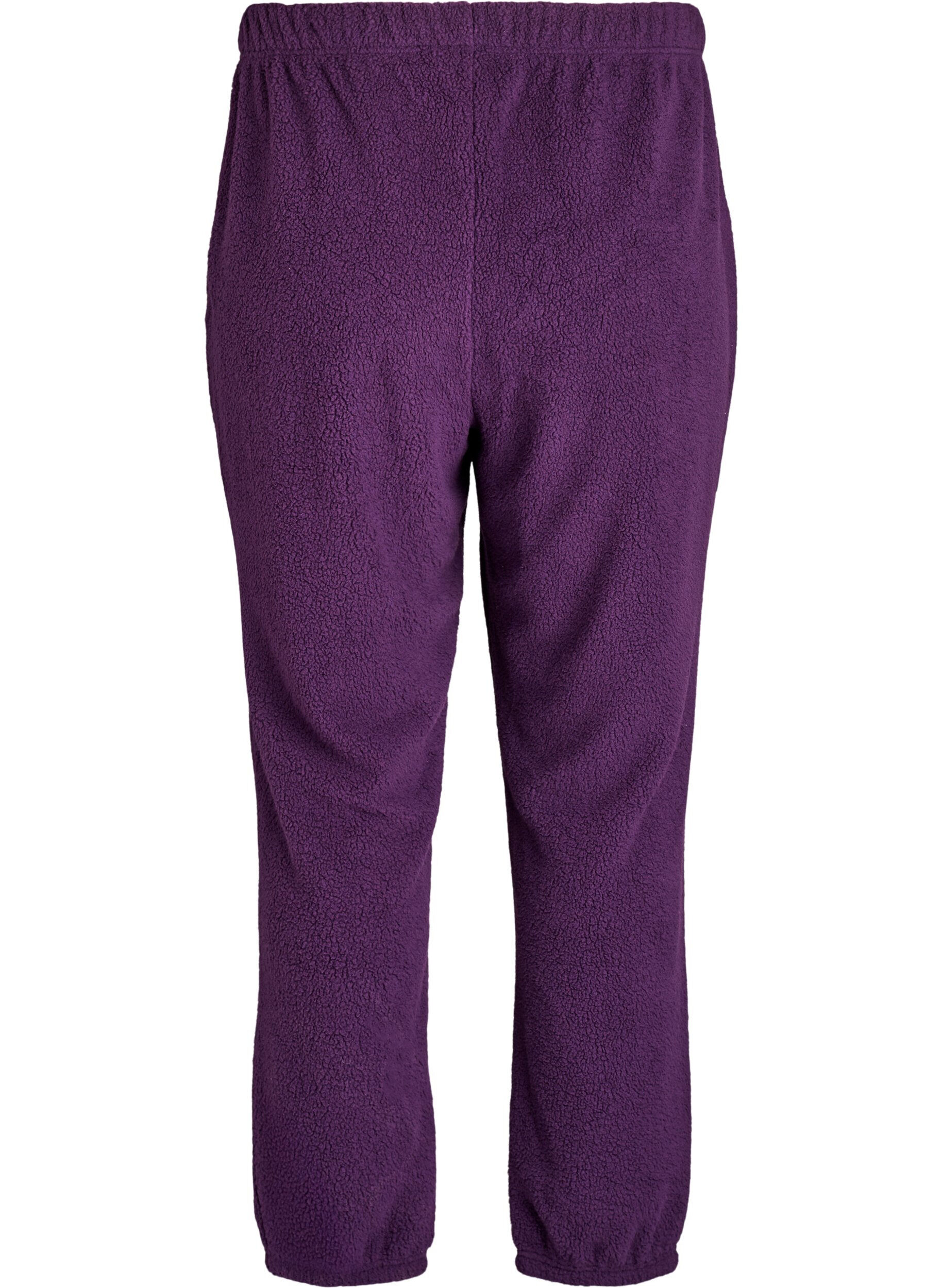 Zizzi Hoch taillierte Hose aus Teddy-Fleece, Lila, Packshot image number 1
