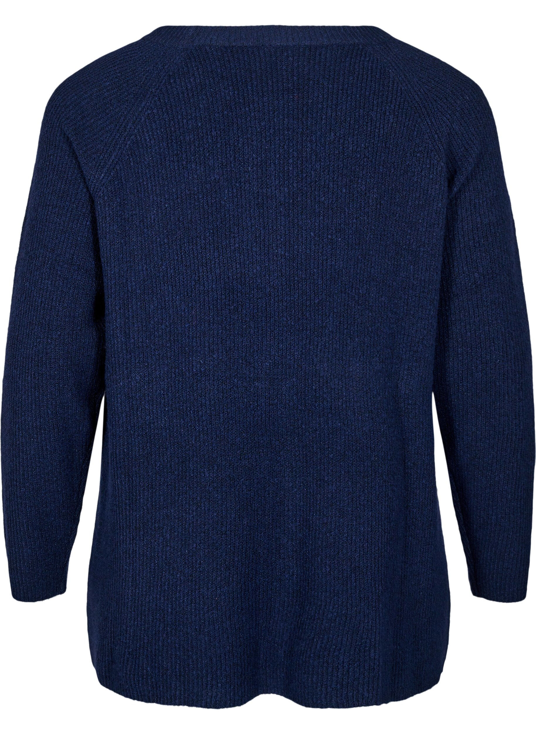 Zizzi Strickbluse mit Rundhalsausschnitt, Naval Academy Mel., Packshot image number 1