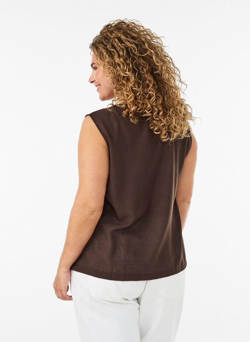 &Auml;rmellose Weste mit V-Ausschnitt und Kn&ouml;pfen, Braun, Model image number 2