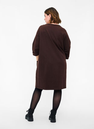Sweatkleid aus Baumwolle mit 3/4-Ärmeln und Taschen, Molé, Model image number 1