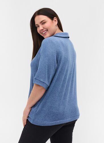 Melierte Bluse mit Kragen und 2/4-Ärmeln, Blue Melange, Model image number 1