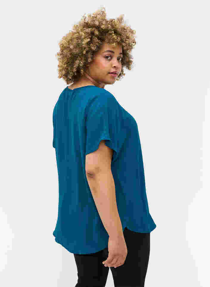 Bluse mit kurzen Ärmeln und Rundhalsausschnitt, Moroccan Blue, Model image number 1