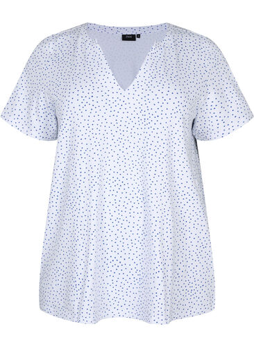 Baumwoll-T-Shirt mit Punkten und V-Ausschnitt, B.White/S.T.W Dot, Packshot image number 0