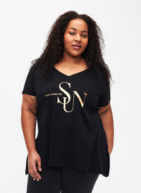 Baumwoll-T-Shirt mit kurzen Ärmeln, Black W. Sun, Model