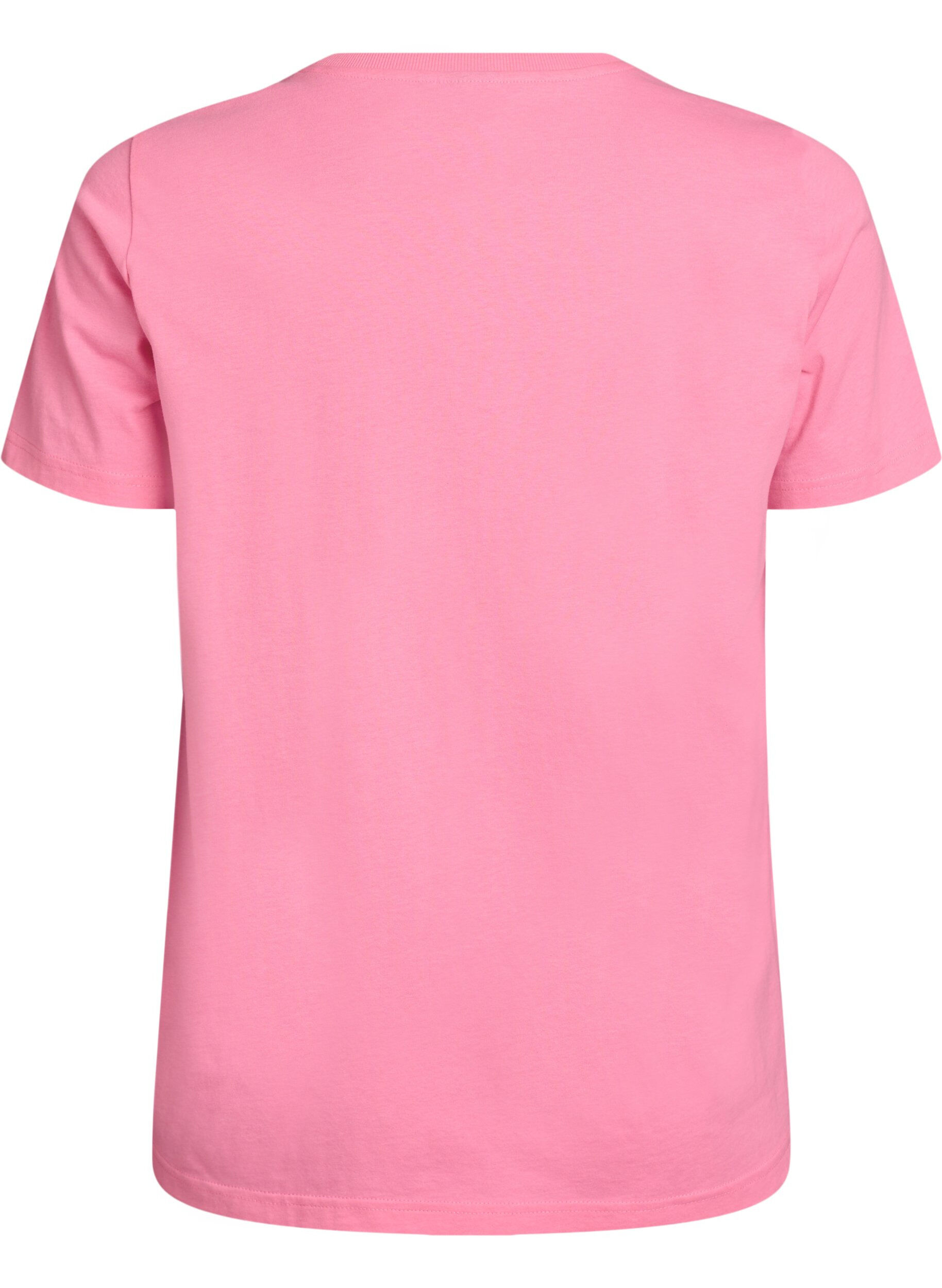 Zizzi T-Shirt aus Baumwolle mit Fr&uuml;chte-Print und Text, Pink, Packshot image number 1