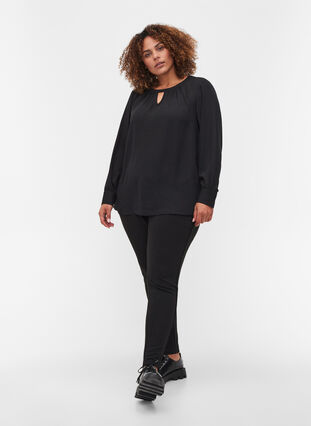 Bluse mit langen Ärmeln, Black, Model image number 2