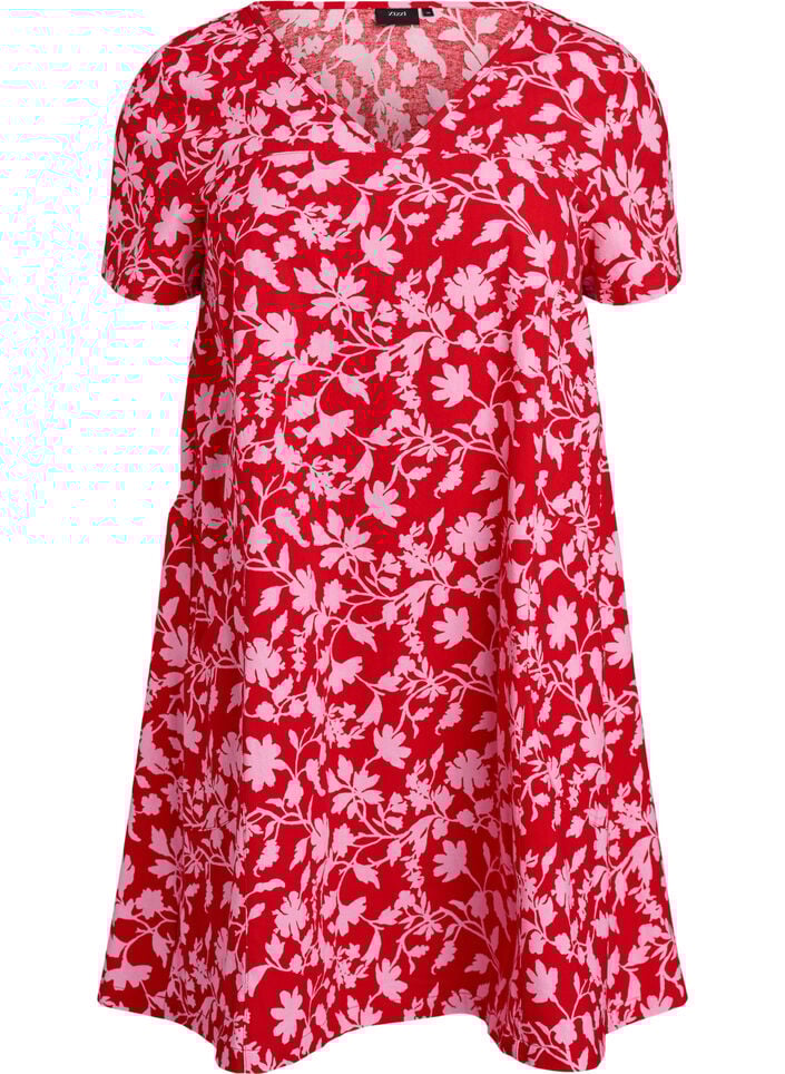 Kurzes A-Linien-Kleid mit floralem Print, Rot, Packshot image number 0