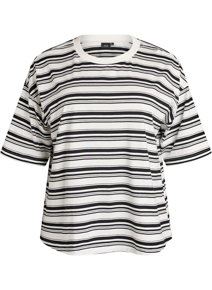 Kastiges T-Shirt mit Streifenmuster, Schwarz, Packshot image number 0