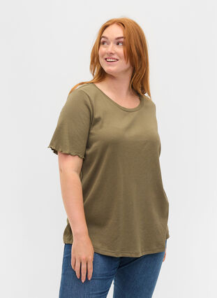Kurzarm T-Shirt aus Rippqualität, Dusty Olive, Model image number 0
