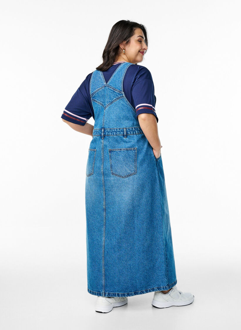 Midi-Latzkleid aus Denim, Blau, Model image number 1