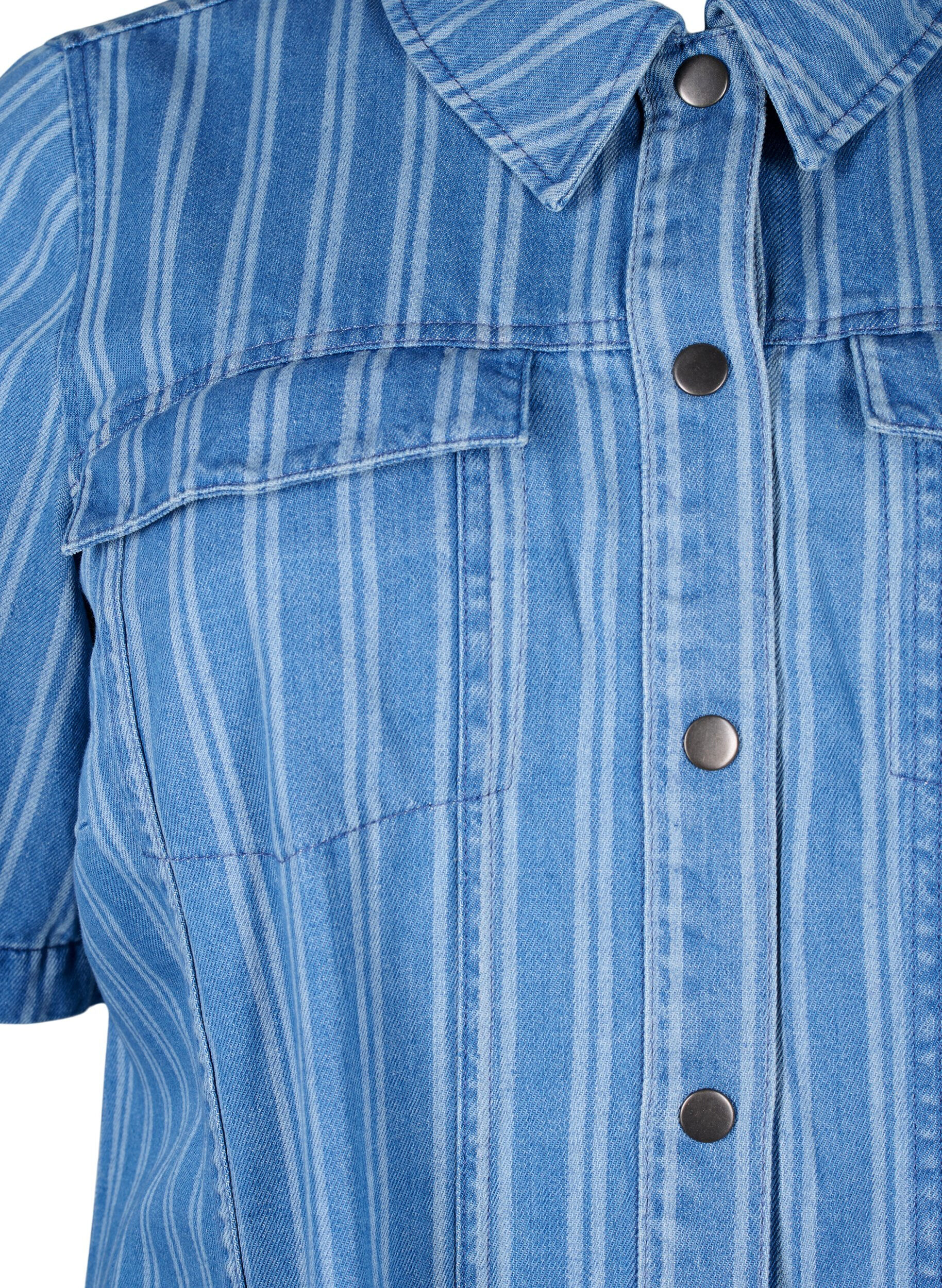 Zizzi Kurzes Jeanskleid mit Streifenmuster, Blau, Packshot image number 2
