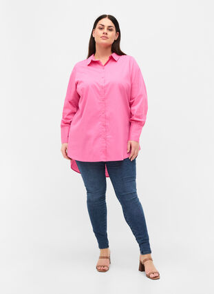 Langarm-Hemdbluse mit hohen Manschetten, Aurora Pink, Model image number 4