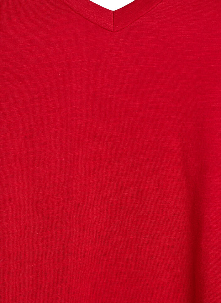 Kurzärmliges Basic-T-Shirt mit V-Ausschnitt, Rot, Packshot image number 2