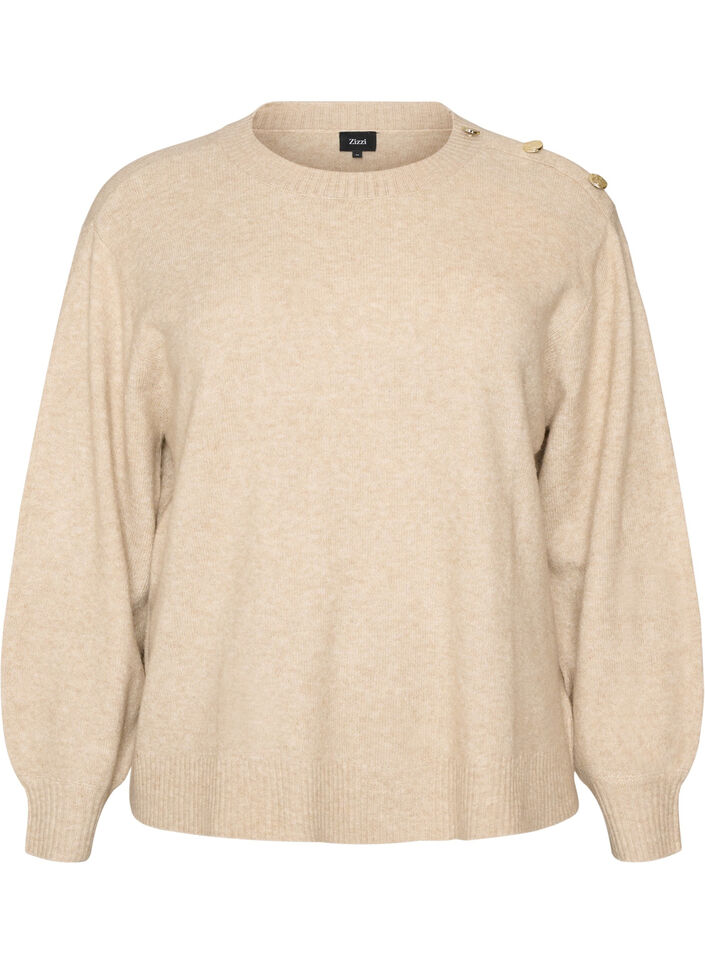 Strickbluse mit Knopfleiste, Beige, Packshot image number 0
