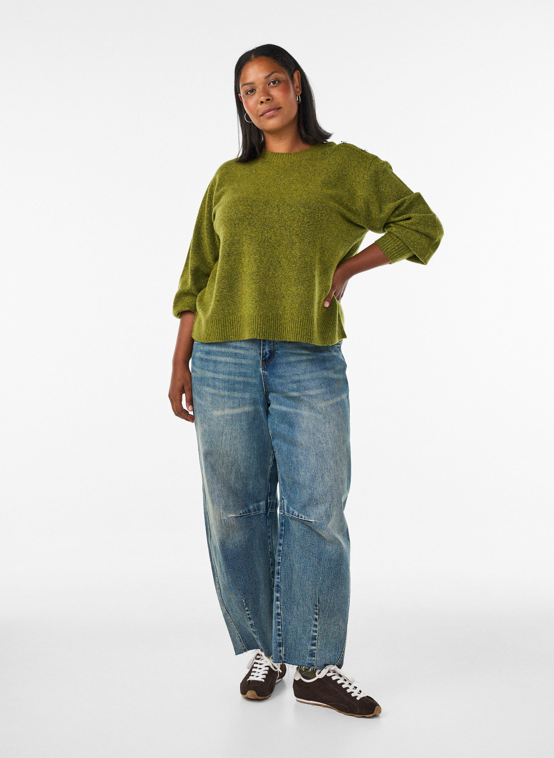 ZizziStrickbluse mit Knopfleiste, Gr&uuml;n, Model image number 1