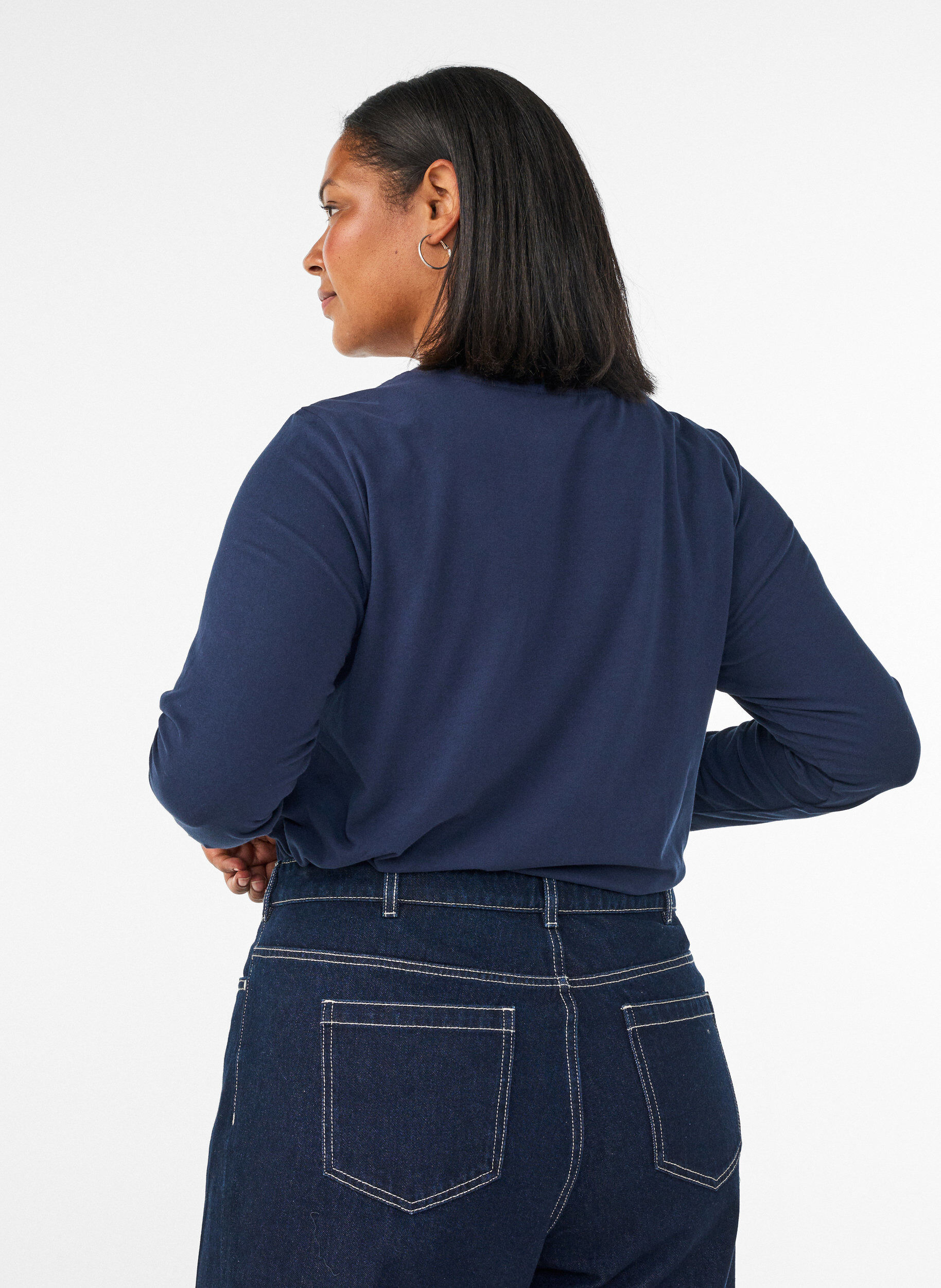 ZizziBasic Bluse aus Jersey mit langen &Auml;rmeln, Blau, Model image number 2