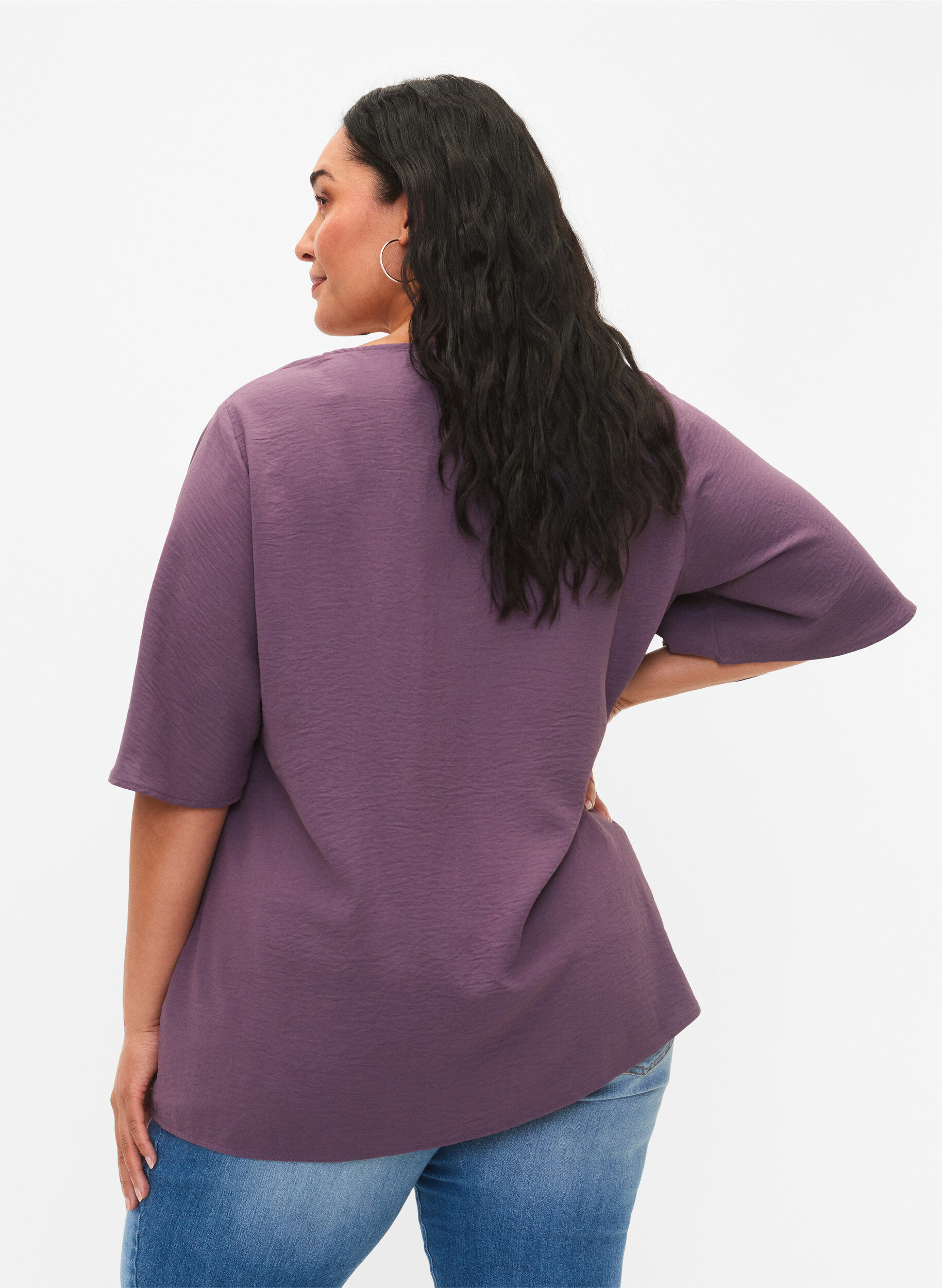 Zizzi Kurz&auml;rmelige Bluse mit A-Form, Vintage Violet, Model image number 1