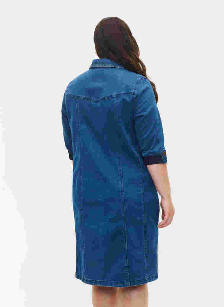 Hemdblusenkleid aus Denim mit 3/4-Ärmeln, Blue denim, Model