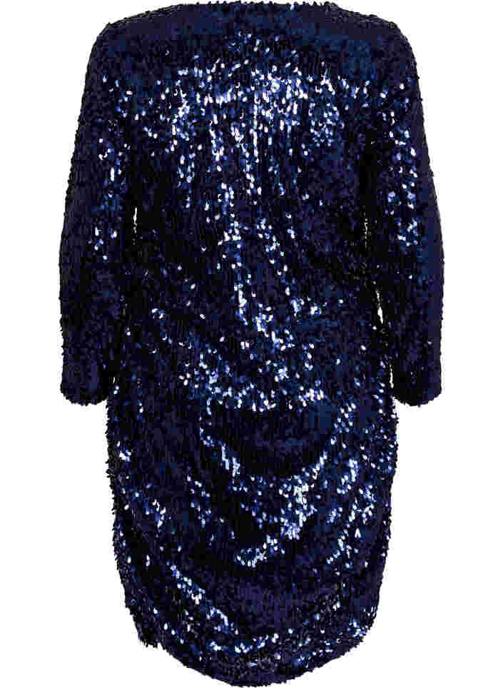 Kleid mit Pailletten und V-Ausschnitt, Evening Blue, Packshot image number 1
