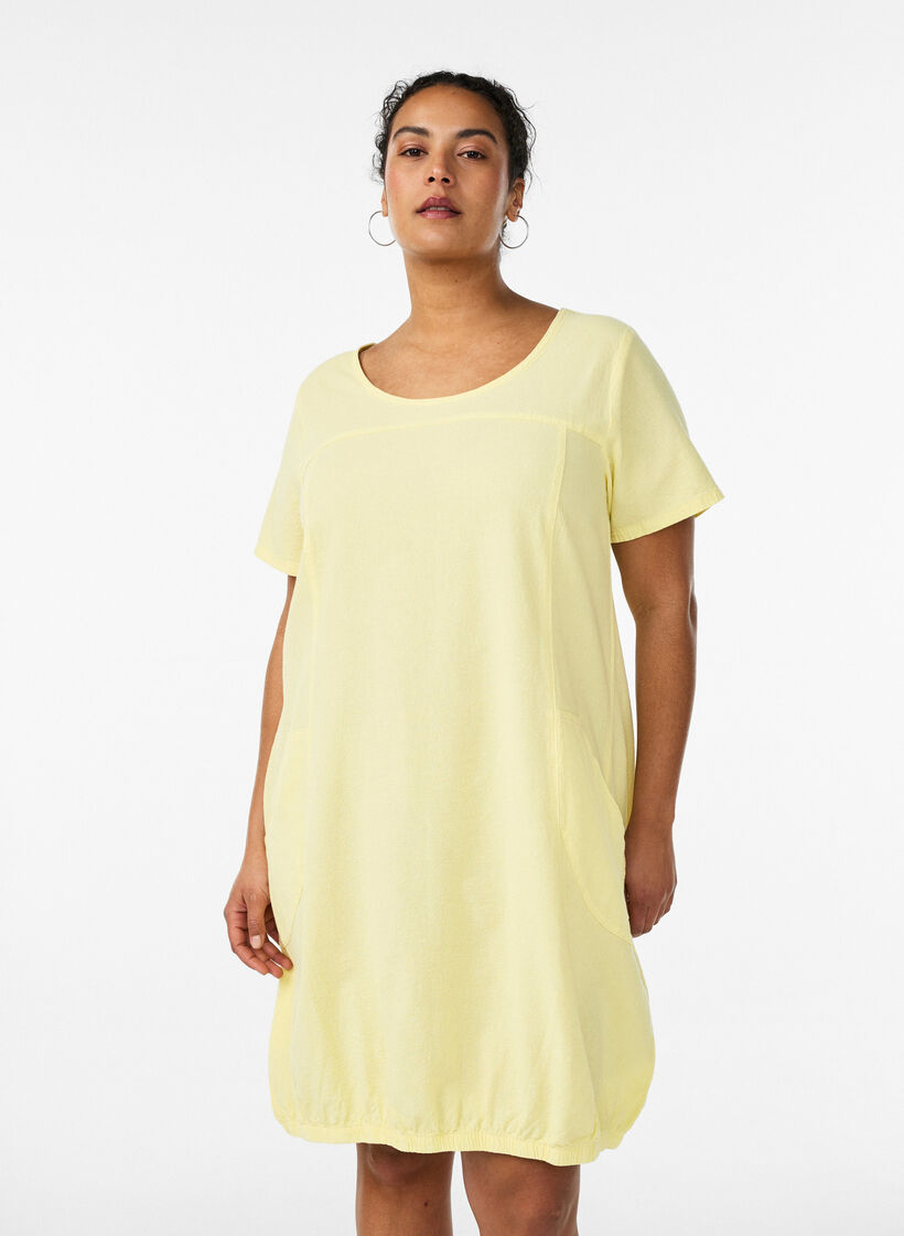 Kurzarm Kleid aus Baumwolle, Gelb, Model image number 0