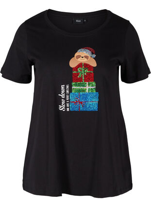Weihnachts-T-Shirt aus Baumwolle, Black Gift, Packshot image number 0