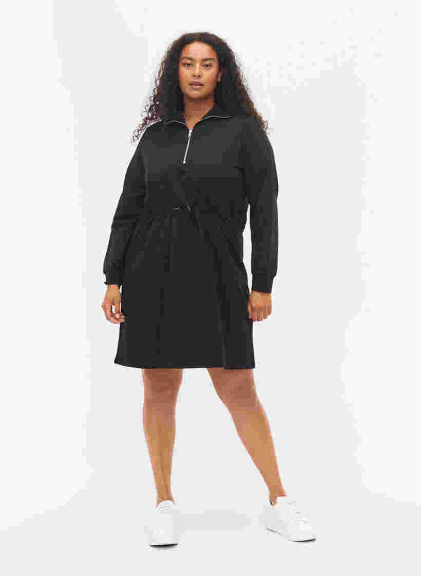 	 Pulloverkleid mit Reißverschluss und Kordelzug, Black, Model image number 2