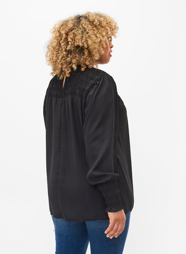 Langärmelige Bluse mit Smock, Black, Model image number 1