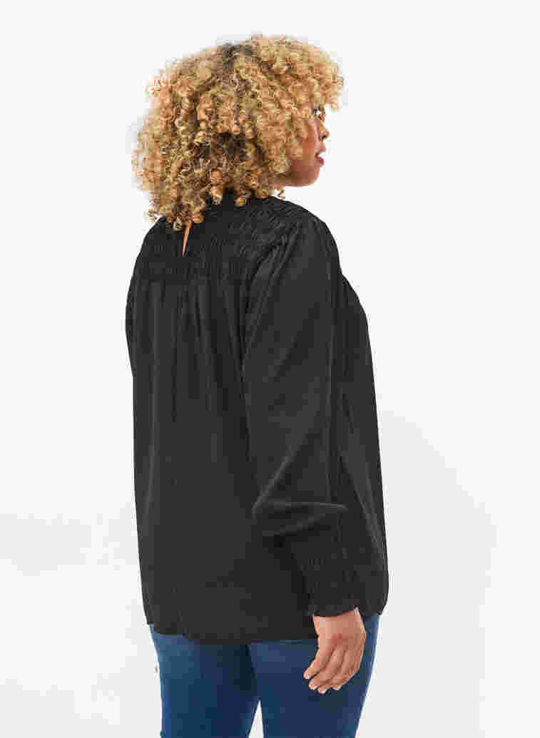 Langärmelige Bluse mit Smock, Black, Model image number 1