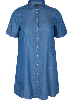 Denim Hemdkleid mit kurzen Ärmeln, Medium Blue denim, Packshot image number 0