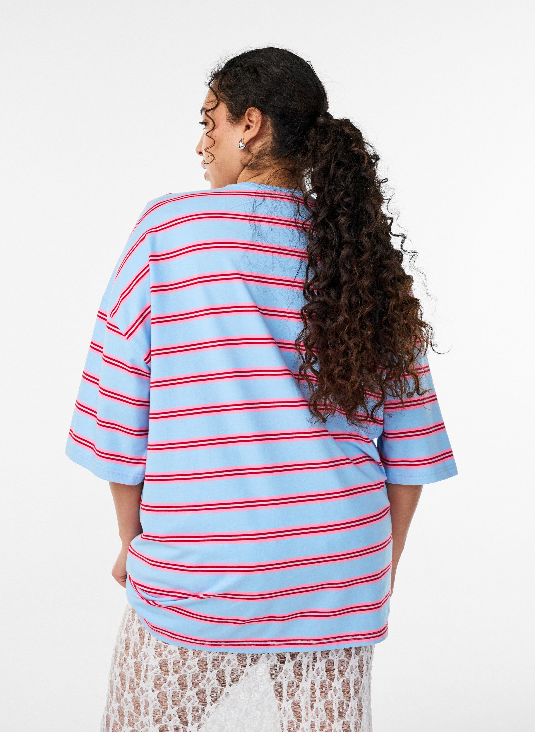 ZizziOversize-T-Shirt mit Streifen und 1/2-&Auml;rmeln, Blau, Model image number 2