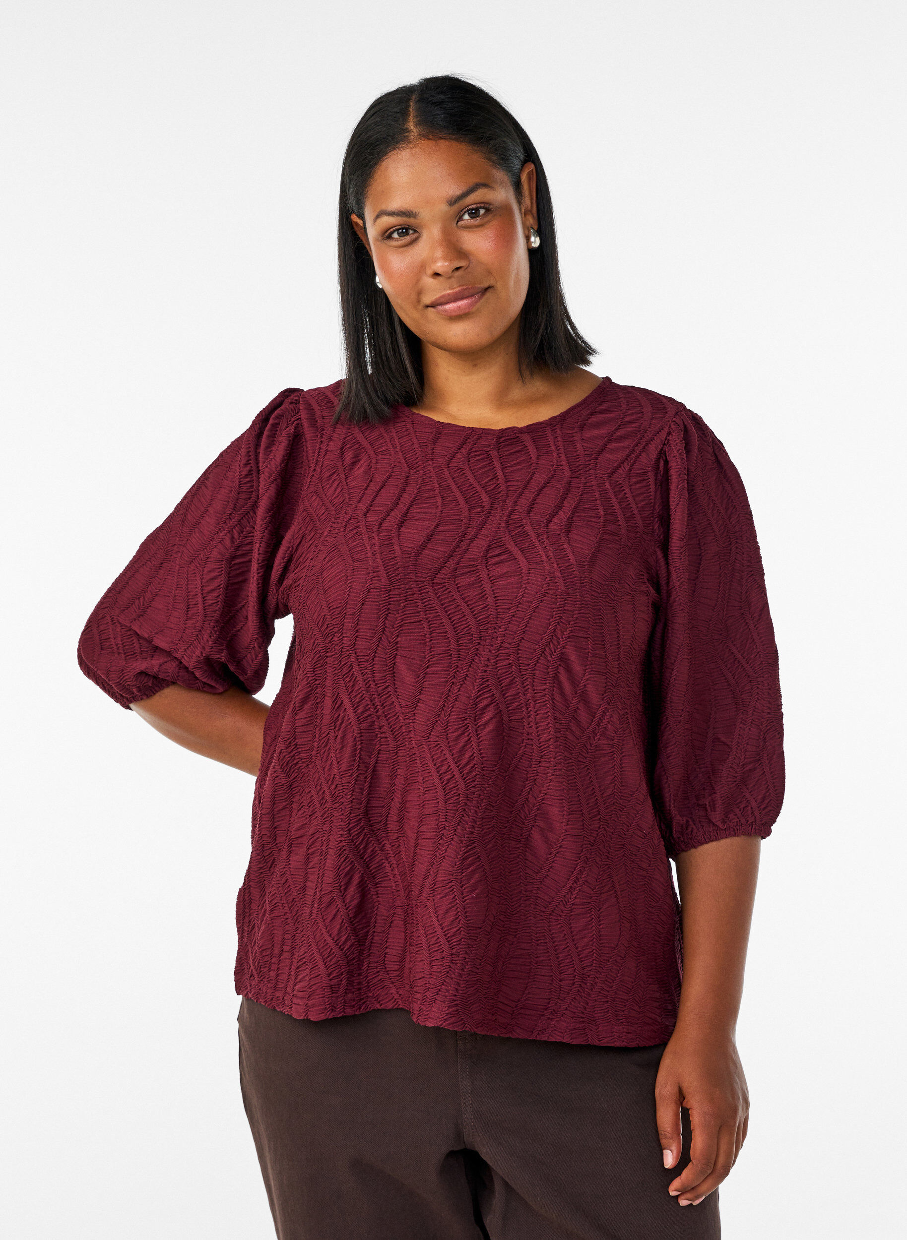 ZizziBluse mit Struktur und 3/4-&Auml;rmeln, Rot, Model image number 0