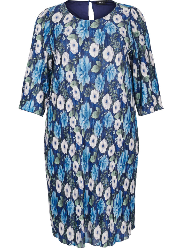 Plisseekleid mit 3/4-Ärmeln, Blau, Packshot image number 0