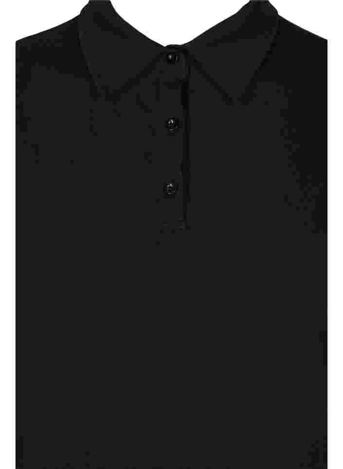 Baumwolltunika mit Kragen und kurzen Ärmeln, Black, Packshot image number 2