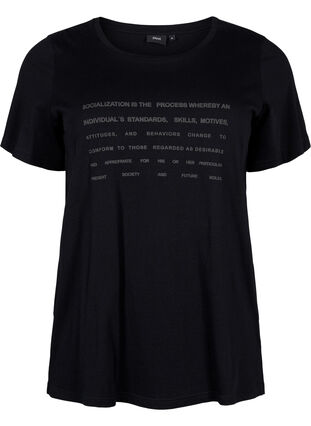 T-Shirt mit Text-Motiv, Black W. Black, Packshot image number 0