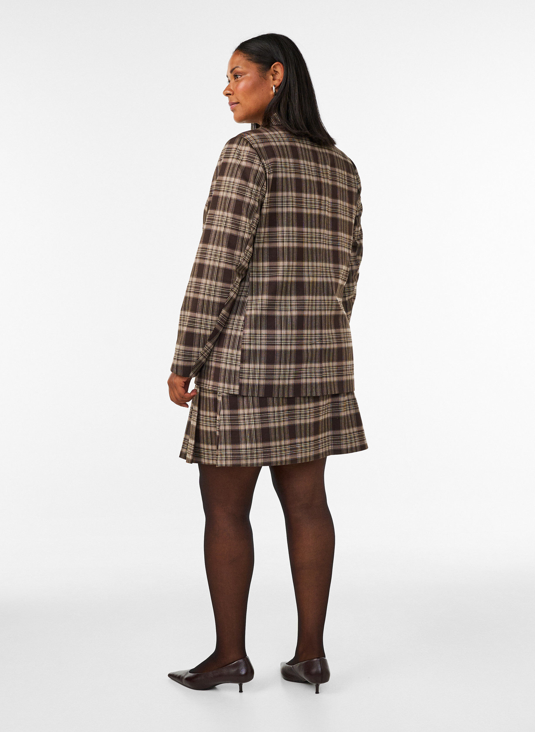 ZizziKarierter Blazer mit Taschen und Gehschlitz, Braun, Model image number 2
