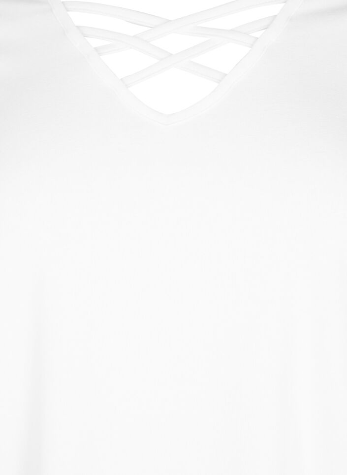 T-Shirt mit V-Ausschnitt und Kreuzdetails, Warm Off-white, Packshot image number 2