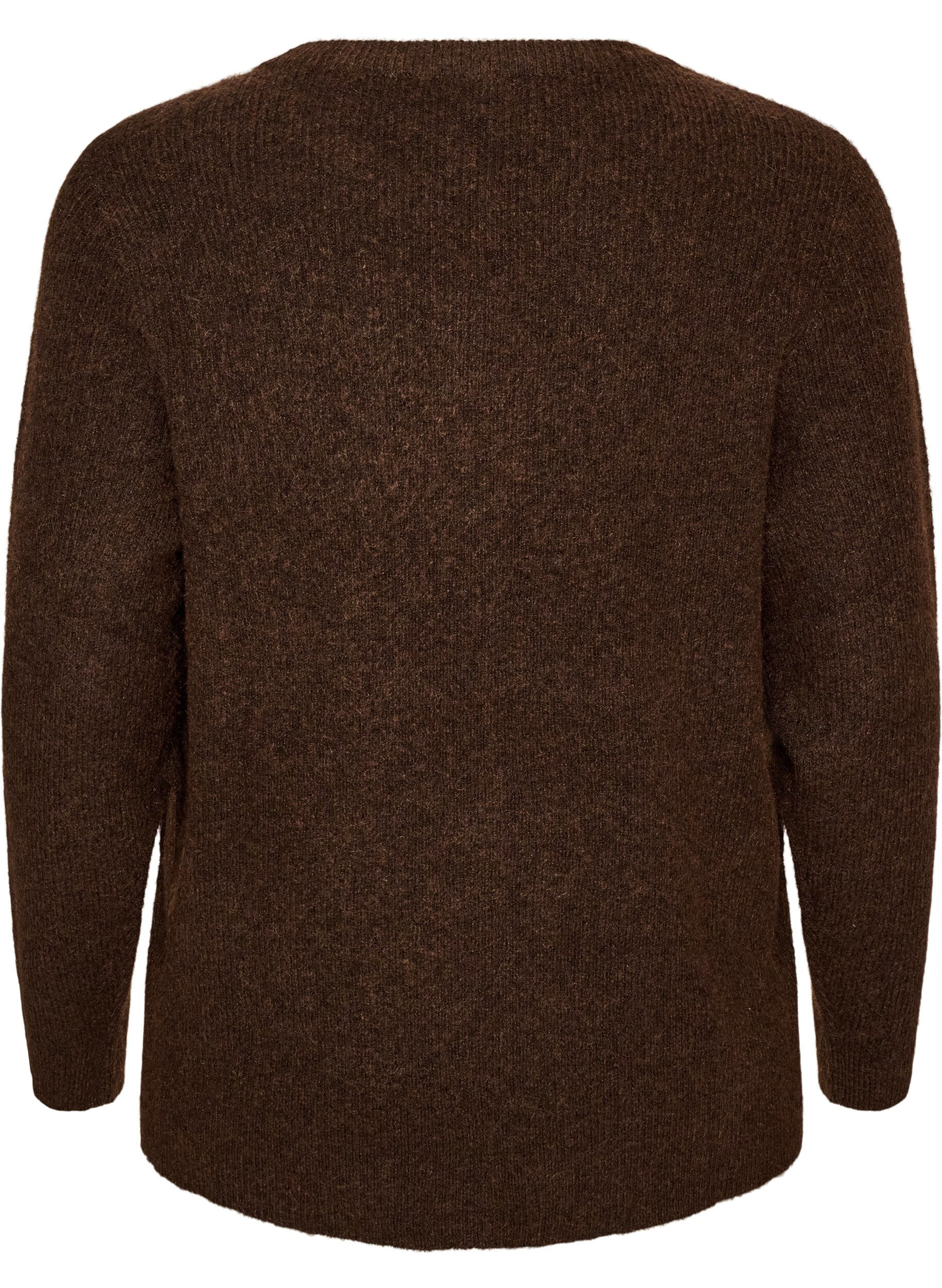 ZizziMelierte Strickbluse mit Rundhalsausschnitt, Braun, Packshot image number 1