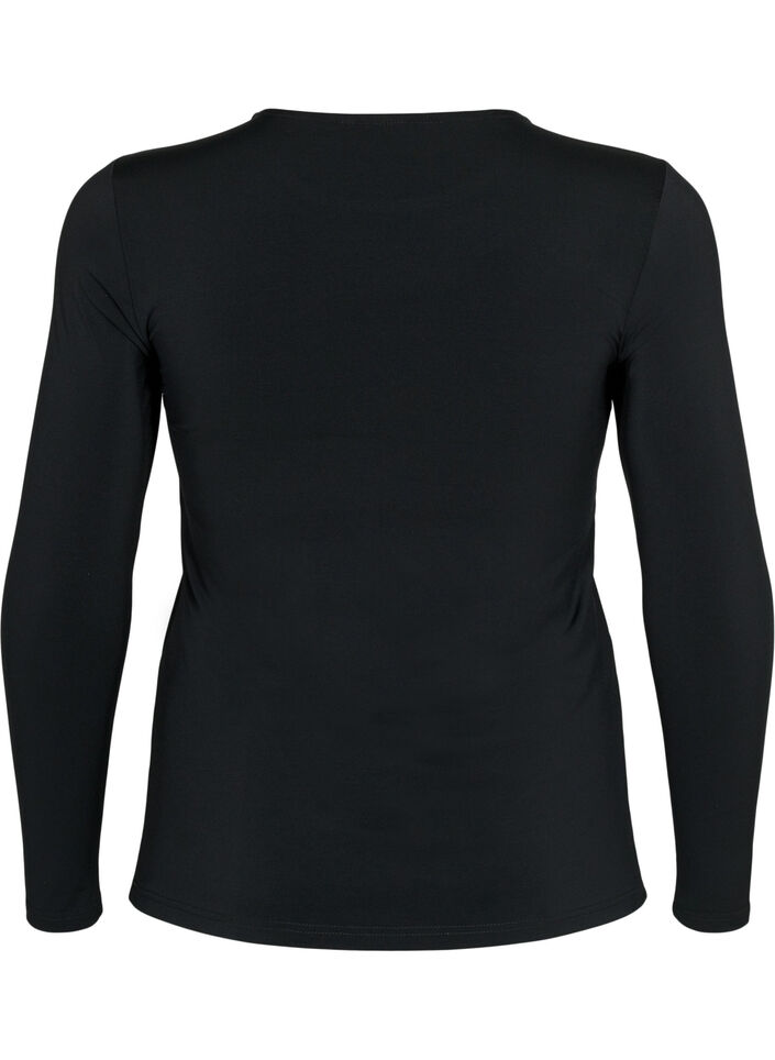 Ausschnittbluse mit langen Ärmeln, Black, Packshot image number 1