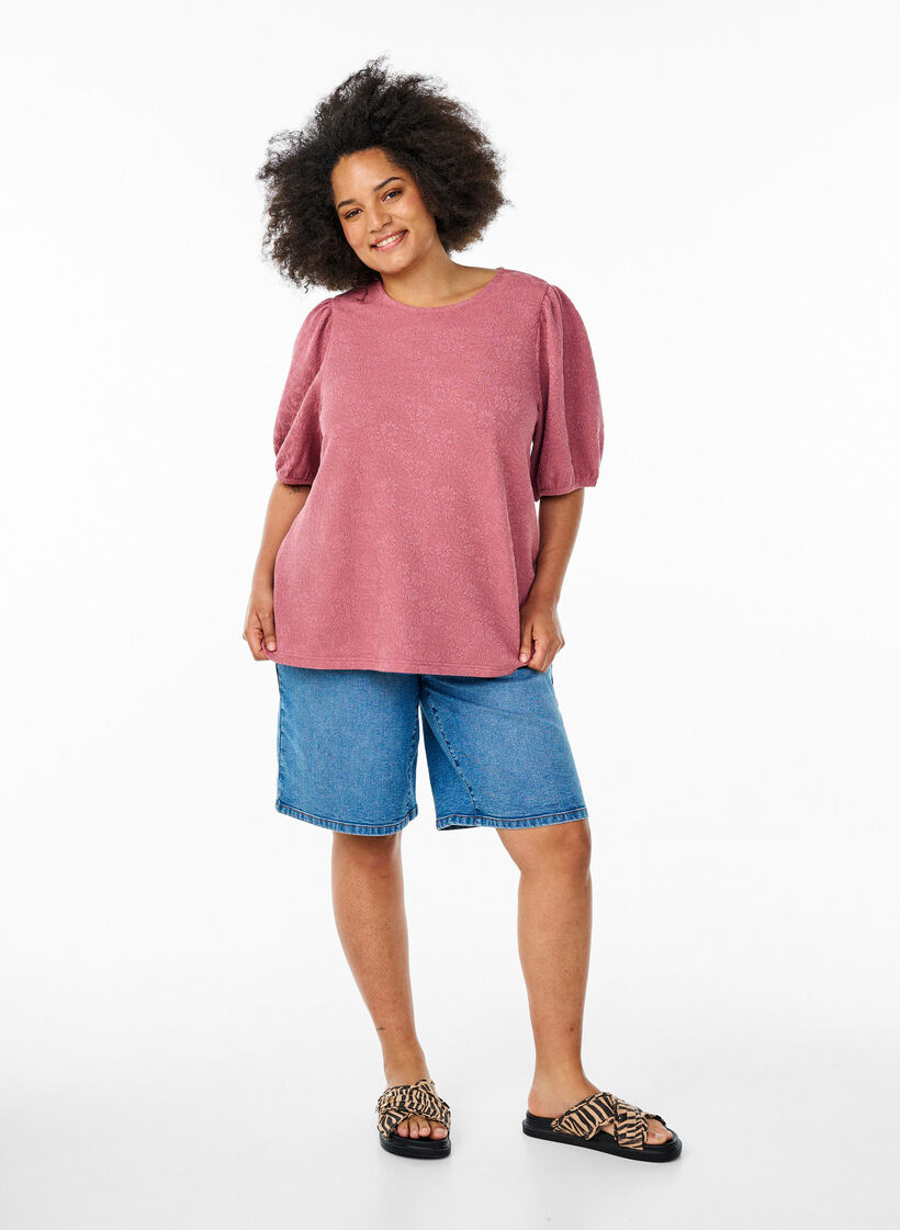 Strukturierte Bluse mit kurzen &Auml;rmeln, Rot, Model image number 1